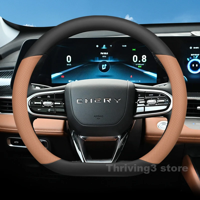Leather Car Steering Wheel Cover For jaecoo j7 phev Chery Tiggo 2 3 6 7 8 Pro omoda 7 5 E5 arrizo 5 8 2022-2026 Auto Accessories