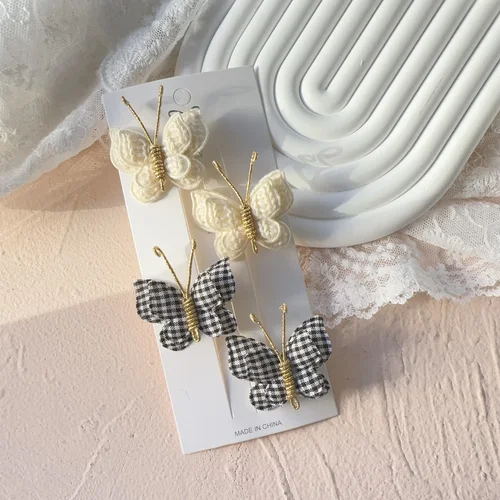 4 unids/set hechos a mano nuevos gorros tejidos de lana para bebé pinzas para el cabello de aleación de mariposa de ganchillo accesorios para el cabello para niños