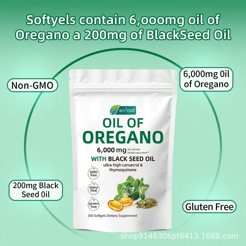 Oregano Oil Softgels with Black Seed Oil - Immune Support & Antioxidant Supplement for Wellness & Health