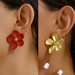 2 PCS Earrings Stud Set Holiday Flower Earrings French Vintage Iron Alloy Dainty Earrings Irregular Minimalist Jewelry Red