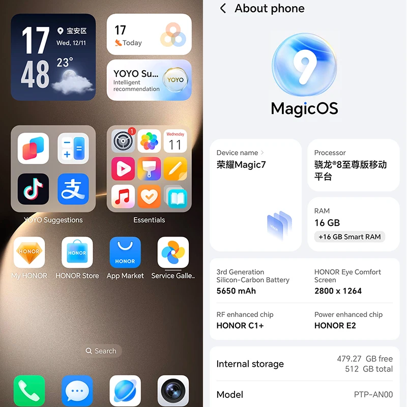 오리지널 Honor Magic 7 휴대폰, 스냅드래곤 8 엘리트, 안드로이드 15.0, OTA, 6.78 인치, OLED, 120HZ, 50.0MP 카메라, 5650mAh, 100W 충전, IP69
