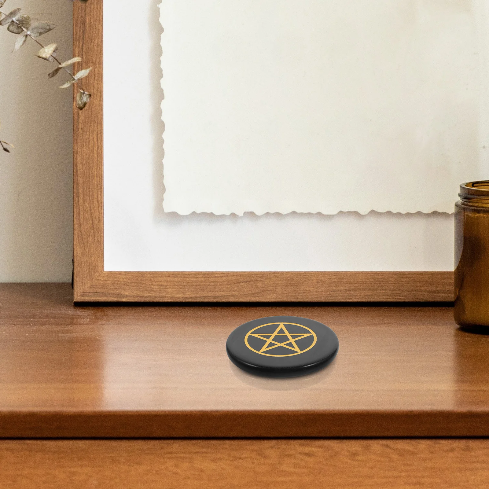 

Pentagram Obsidian Stone Decor Black Obsidian Desk Ornament for Home Office Interior Decoration Natural Craft Stone