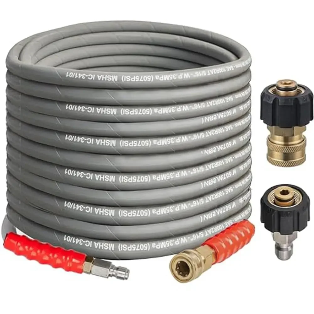 

50FT Pressure Washer Hose High Tensile Wire Rubber Braided 4000PSI 3/8" Quick Connect Female Socket Versatile Extension Power