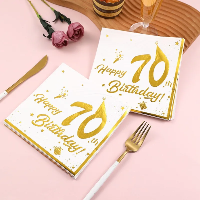 Einweg-Servietten mit Goldprägung für 16., 18., 20., 30., 40., 50., 60. und 70. Geburtstagsfeiern – Detail 4