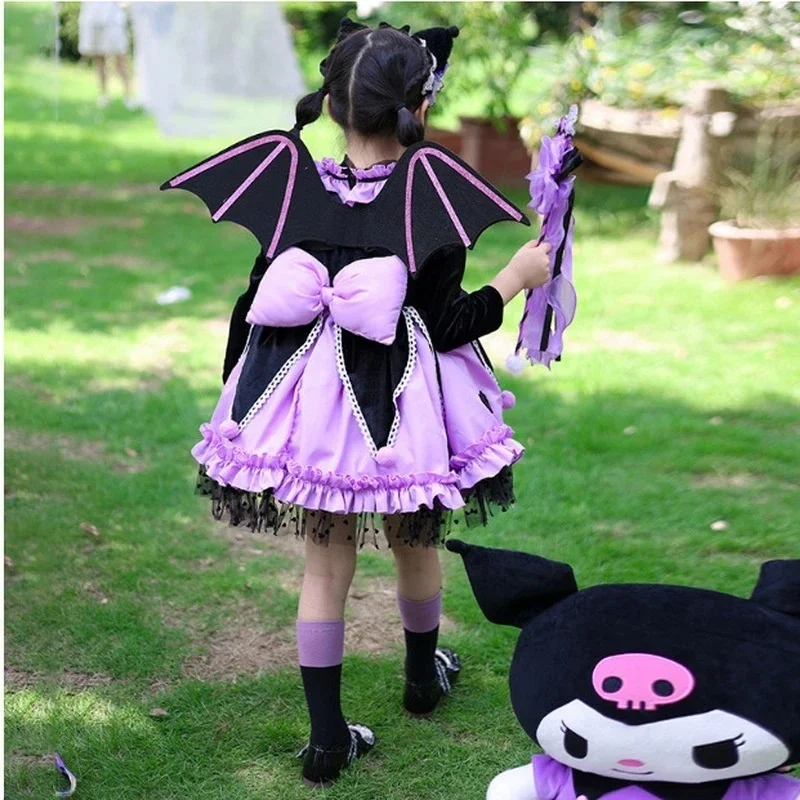 Anime Sanrio Cosplay Kuromi Kawaii vestido de princesa verano disfraz para niños vestido falda acampanada traje niña cumpleaños Kawaii regalo