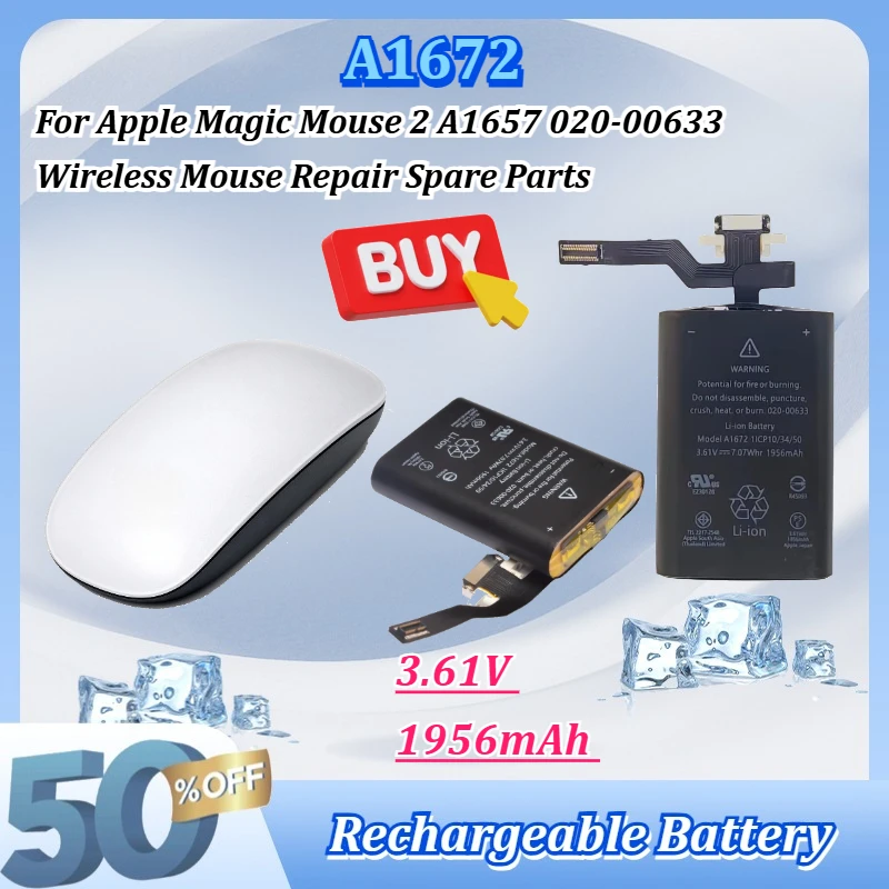 A1672 3.61V 1956mAh Rechargeable Replacement Battery 020-00633 for Apple Magic Mouse 2 A1657 Wireless Mouse Repair Spare Parts