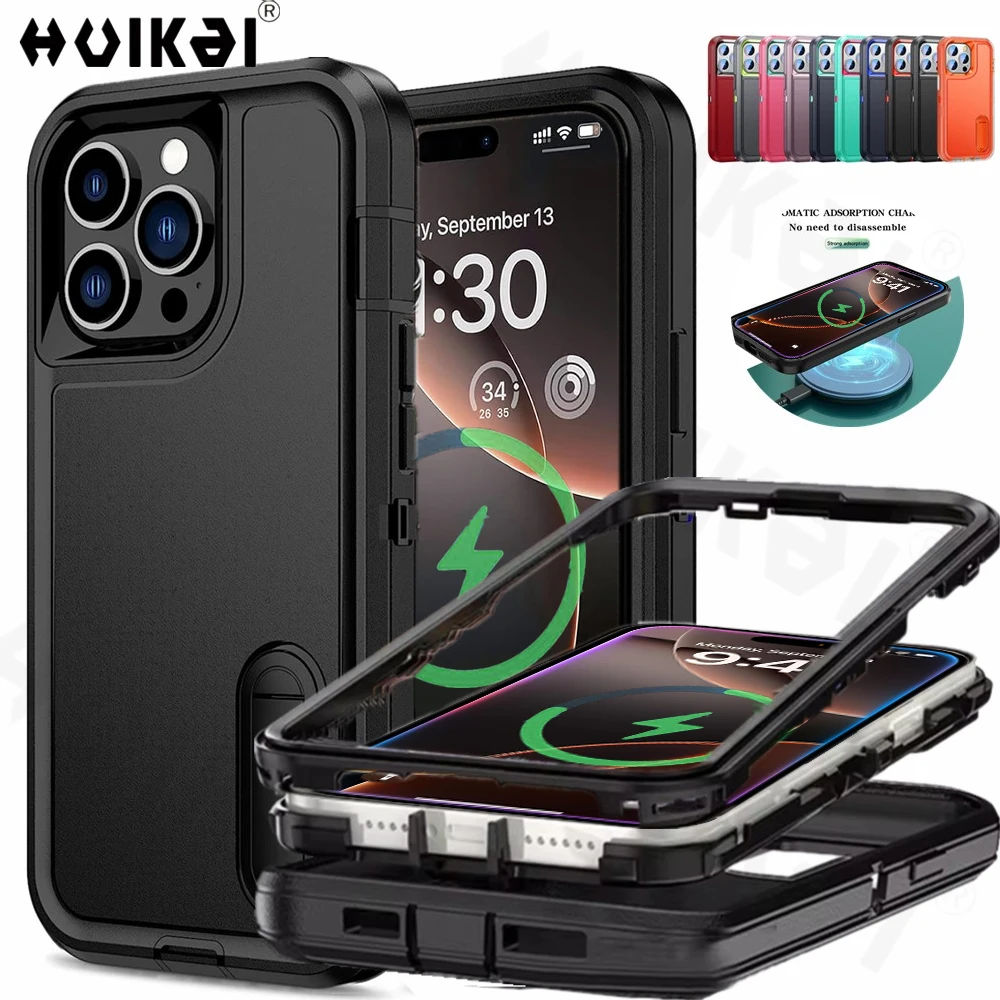 Case For iPhone 16 Pro Max 16 15 Pro Max 14 Plus 13 12 11 Heavy Duty Shock Absorption  Full Body Protective Silicone Rubber Case