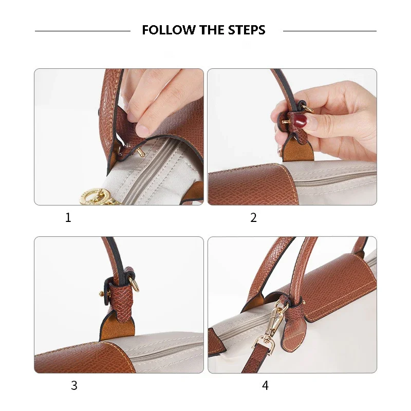 Adjustable Bag Shoulder Strap For Longchamp Short Handle Bag Free Punching Modified Messenger Strap Real Leather Shoulder Strap