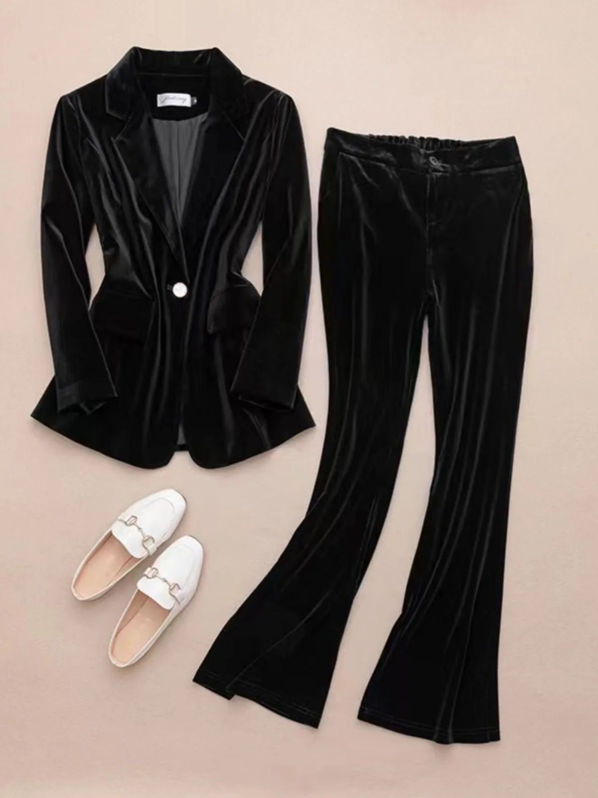 Bla Samtanzug-Set für Damen: Hochwertiges, professionelles Herbst-Neuheiten-Set im koreanischen Stil – Goldsamt-Oberteil im Western-Stil