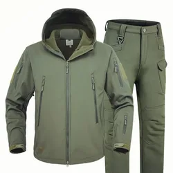 Hot Winter Soft Shell Suit Tactical 2 Piece Set Men Outdoor Warm Waterproof Jacket And Pant Hiking Hunting Tracuit