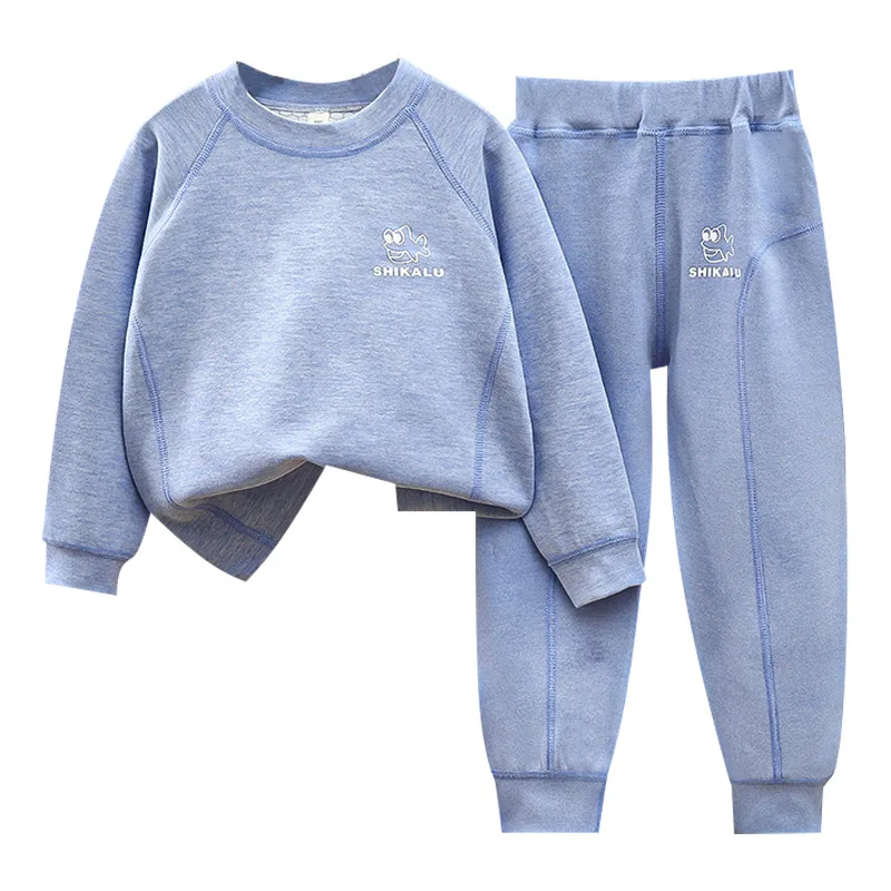 Autumn Children Boy 2PCS Pajamas Set Cotton Cartoon Pattern Sweatshirt Outfit Solid Elastic Waist Baby Boy Leggings Homwear Suit