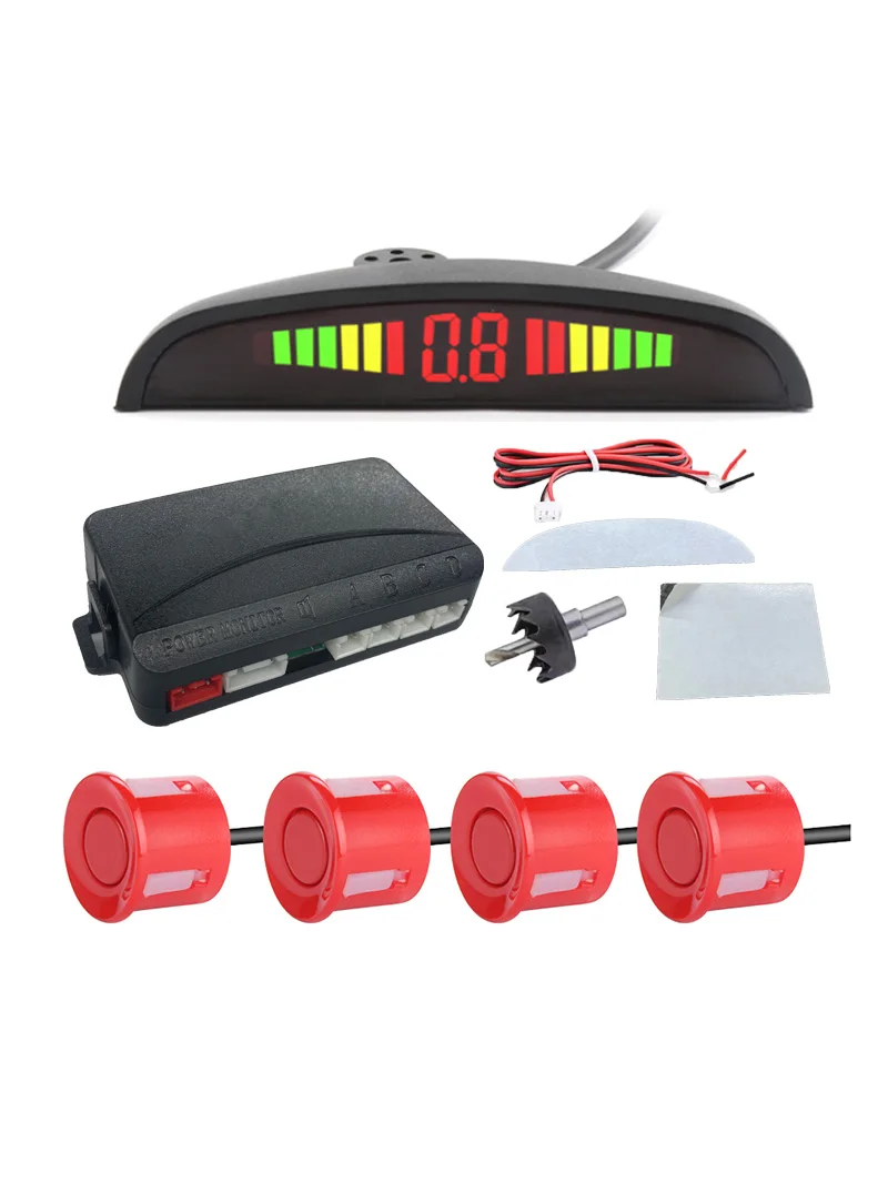 FirstSafe Factory Auto-LED-Parksensor-Kit, 4 Sensoren, 22 mm Hintergrundbeleuchtung, Display, Reverse-Radar-Kit, Monitorsystem, 12 V, 13 Farben