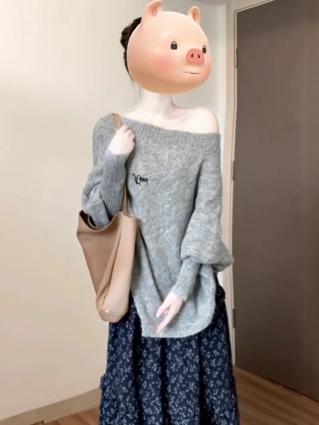 

Повседневный свободный вязаный свитер с нерегулярными плечами Long Sve, женский топ, осенне-зимний модный удобный ленивый слэ