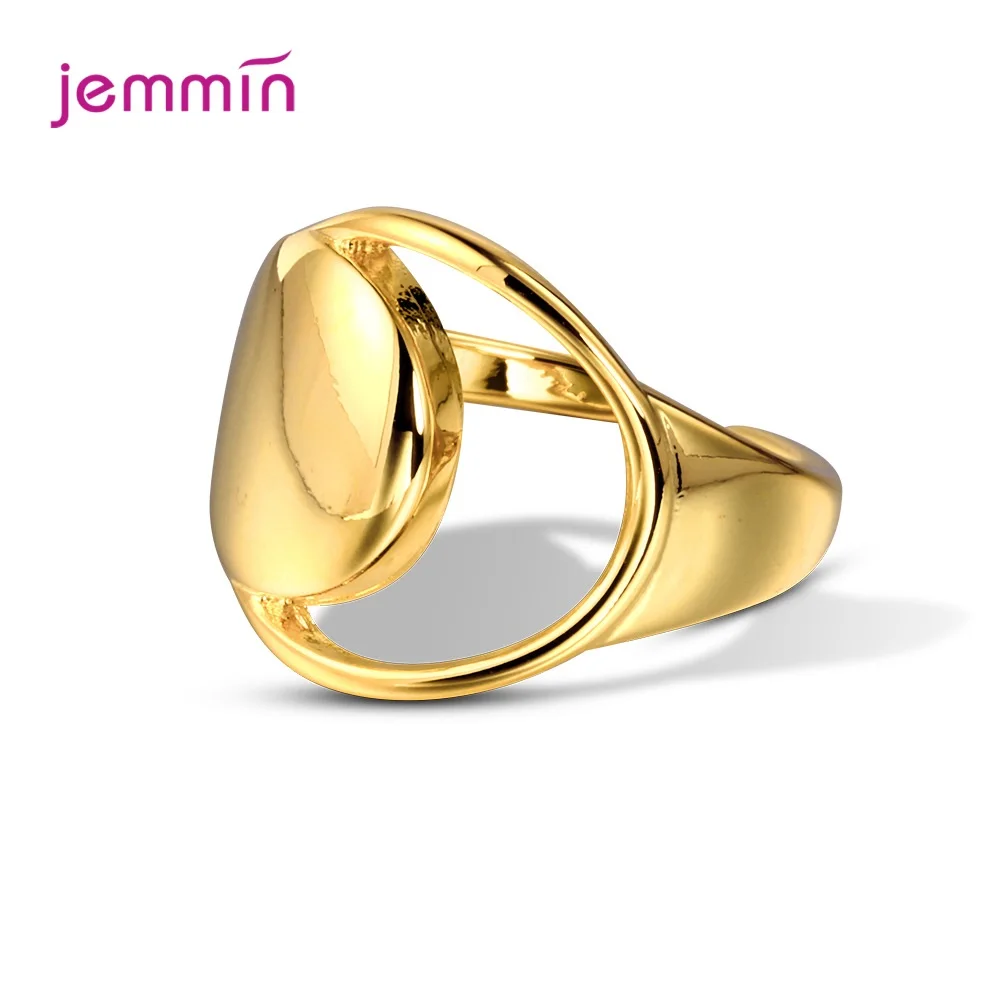 Creative 925 Sterling Silver Gold Color Rings for Women Men Punk Chunky Irregular Smooth Round Female Male Statement Jewelry