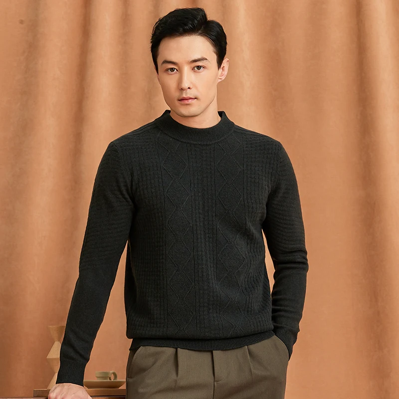 100% Sheep Wool Warm Knit Clothes 2024 Autumn & Winter Long Sleeve Sweater Fashion Argyle Pattern Pure Wool Thick Jumpers