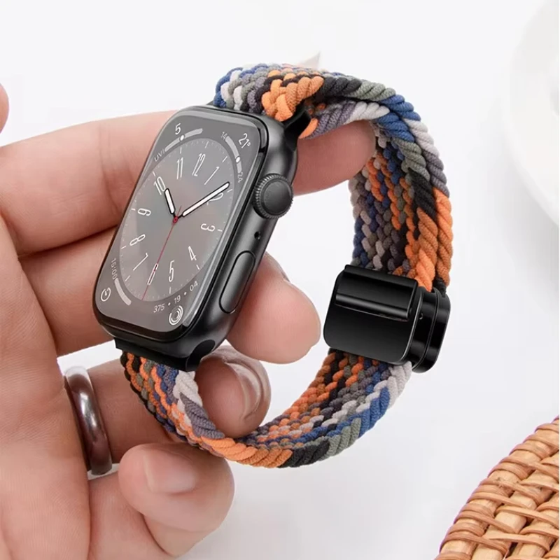 Braided Band For Apple Watch Strap 44mm 40mm 45mm 46mm 49mm 41mm 38 Magnetic Nylon Bracelet iWatch series se 7 6 8 9 10 Ultra 2