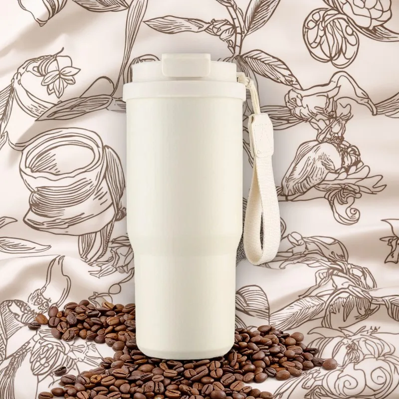 25 oz Stainless Steel Vacuum Insulated Thickened Coffee Cup, Car Cup with Lanyard, Portable Straw Thermos, Large Capacity.