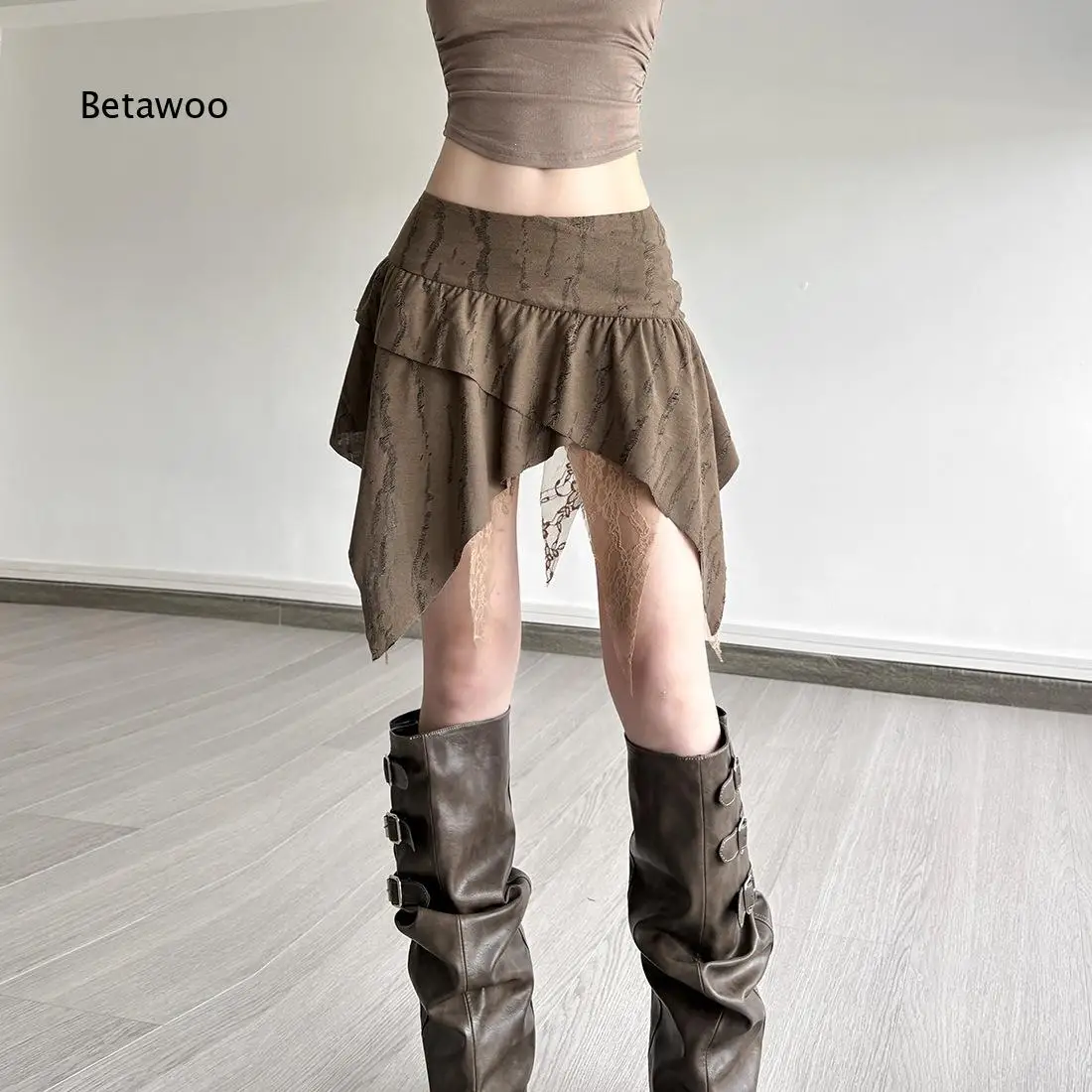 New Arrival Summer Irregular High Waist Solid Color Lace Trim Fitted Midi Skirt In Ins Style For Ladies