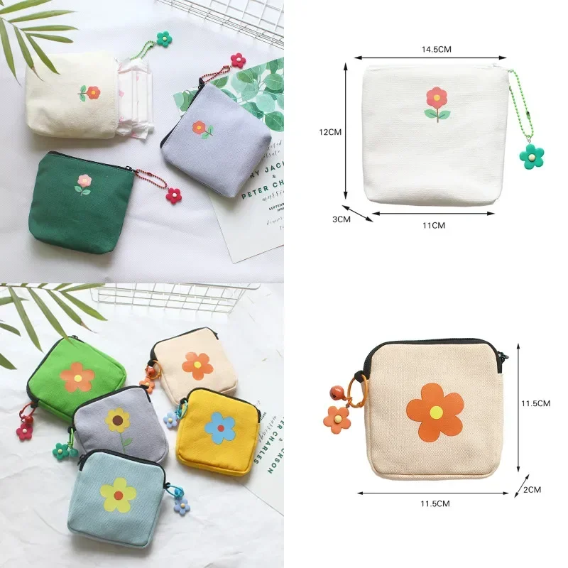 2024 Women Girl Flower Canvas Sanitary Pad Organizer Tampon Storage Holder Organizer Napkin Storage Bags Cosmetic Pouch Case