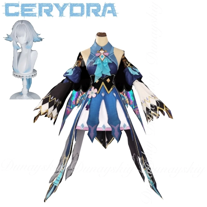 

Honkai: Star Rail Game Cerydra Cosplay With Dress And White Blue Wig The Demigod Who Rules The "law" Cosplay Costume Full Of Set