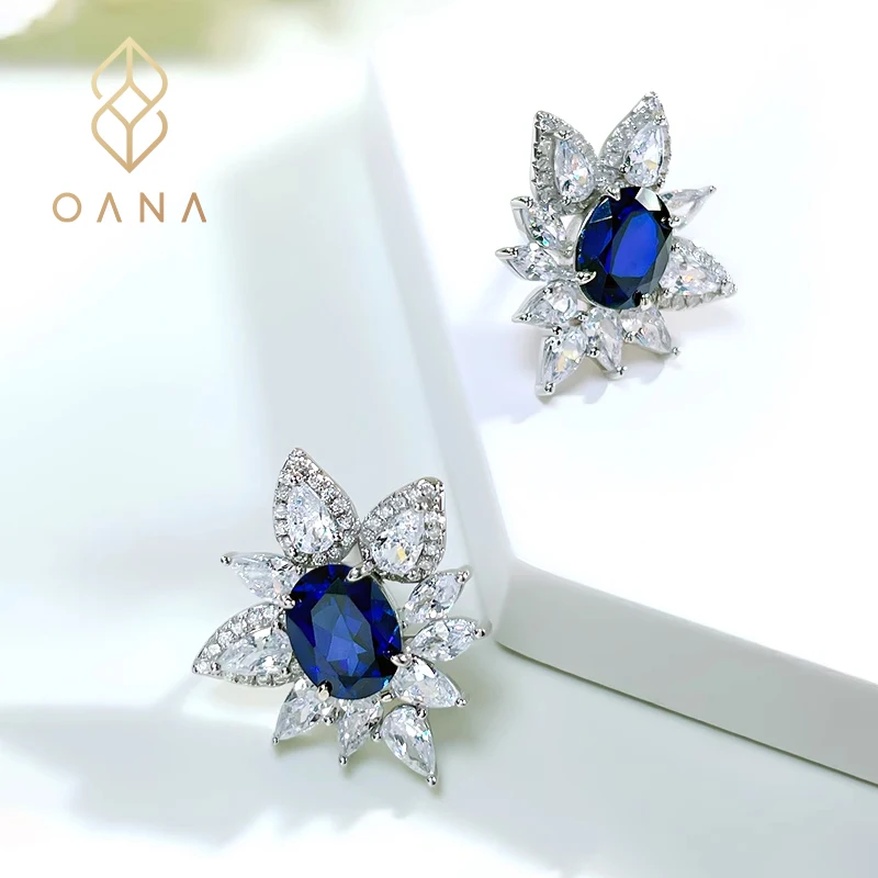 OANA Flower Color Treasure 925 Sterling Silver Women'S Stud Earrings Inlaid With High Carbon Diamond Niche High-End All-Match