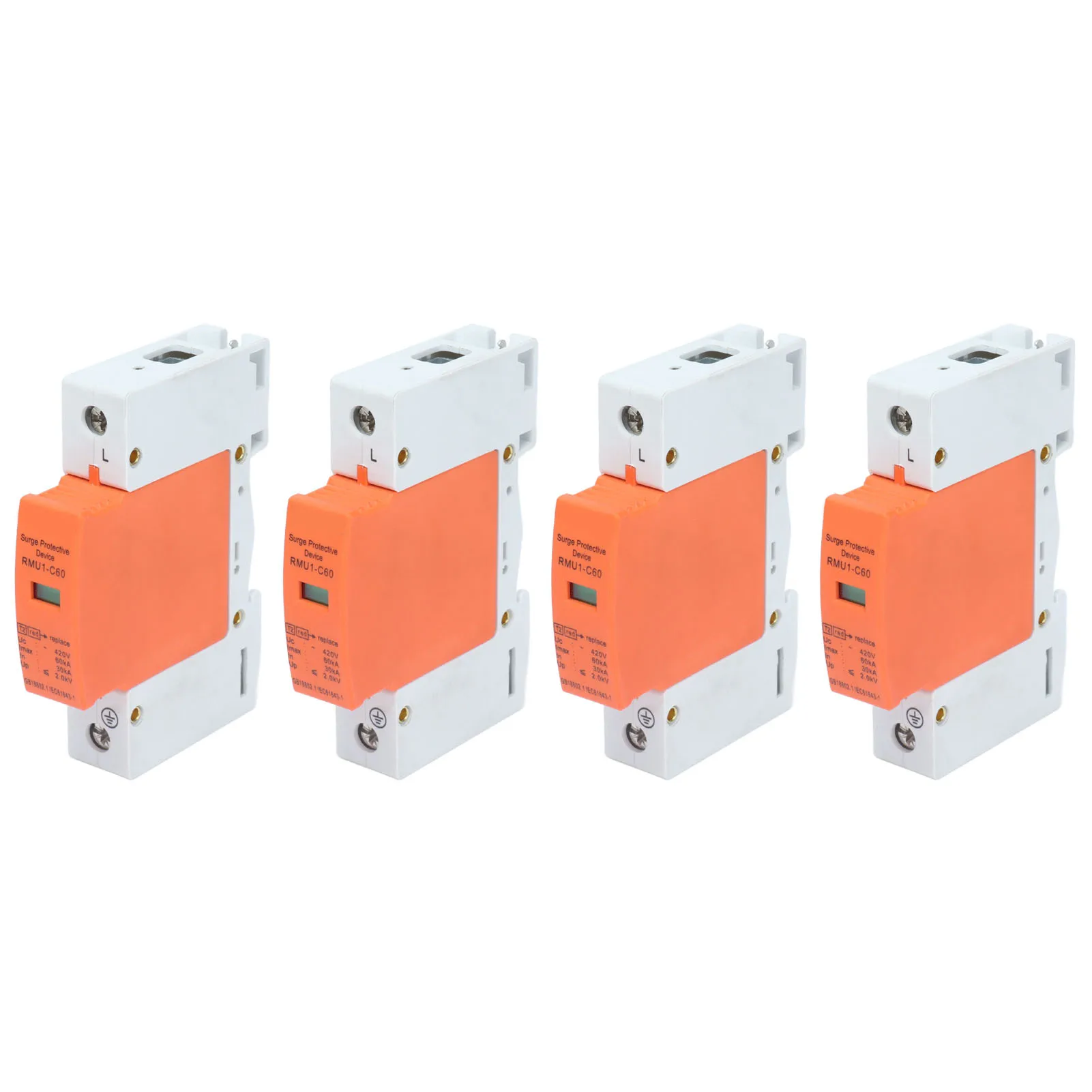 ZK30 4Pcs 1P Surge Protective Device DIN Rail Mounting SPD House Arrester Protector AC 420V RMU1‑C60Imax：60kA