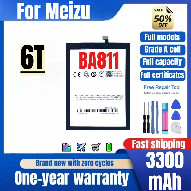 

BA811 for Meizu 6T Mobile Phone Battery 0 Cycle High Quality High Capacity Battery Replacement Bateria Grade A Cell with Tools