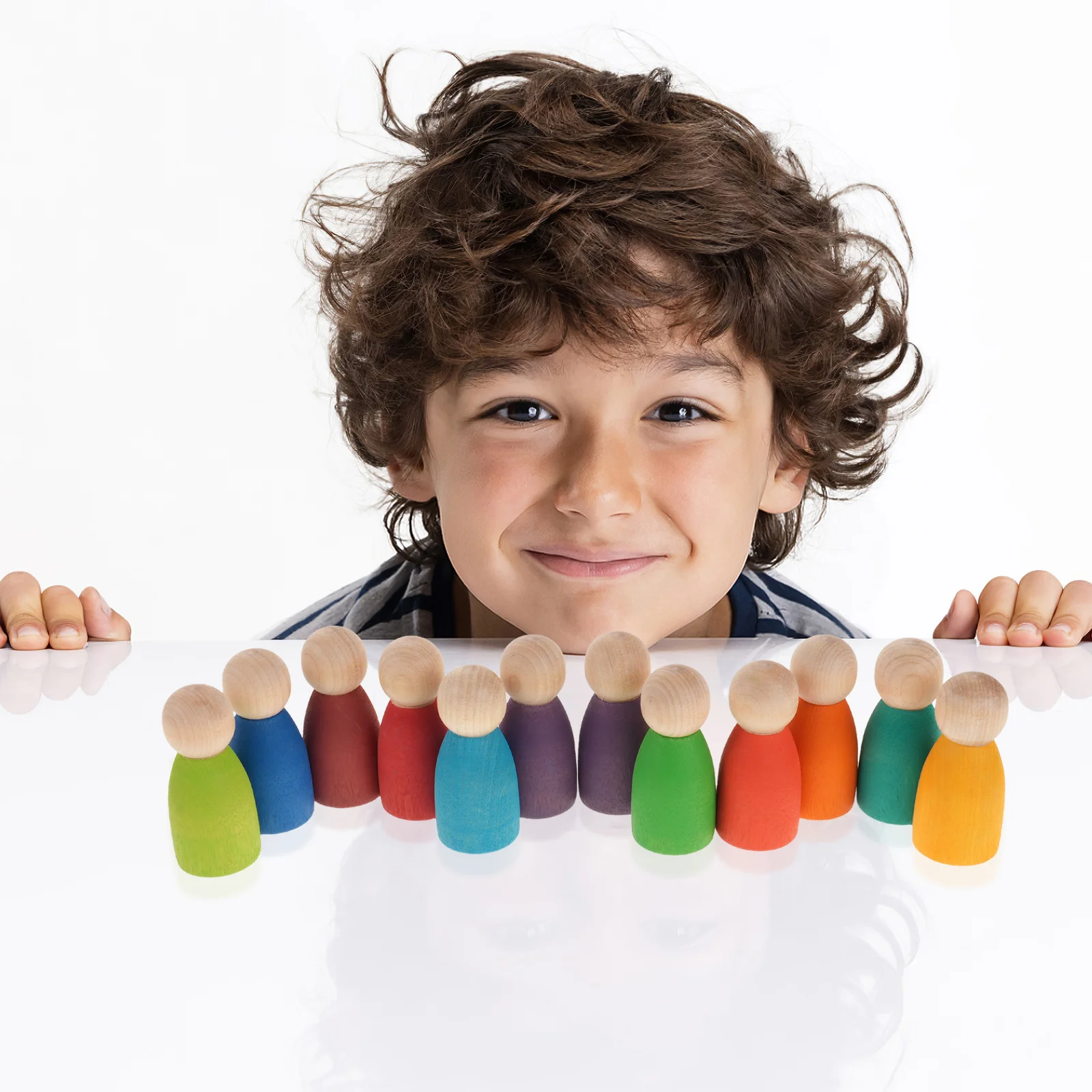 

12pcs Toddler Stacking Wooden Montessori Color Sorting Pegs Rainbow Counting Fine Motor Skill Development