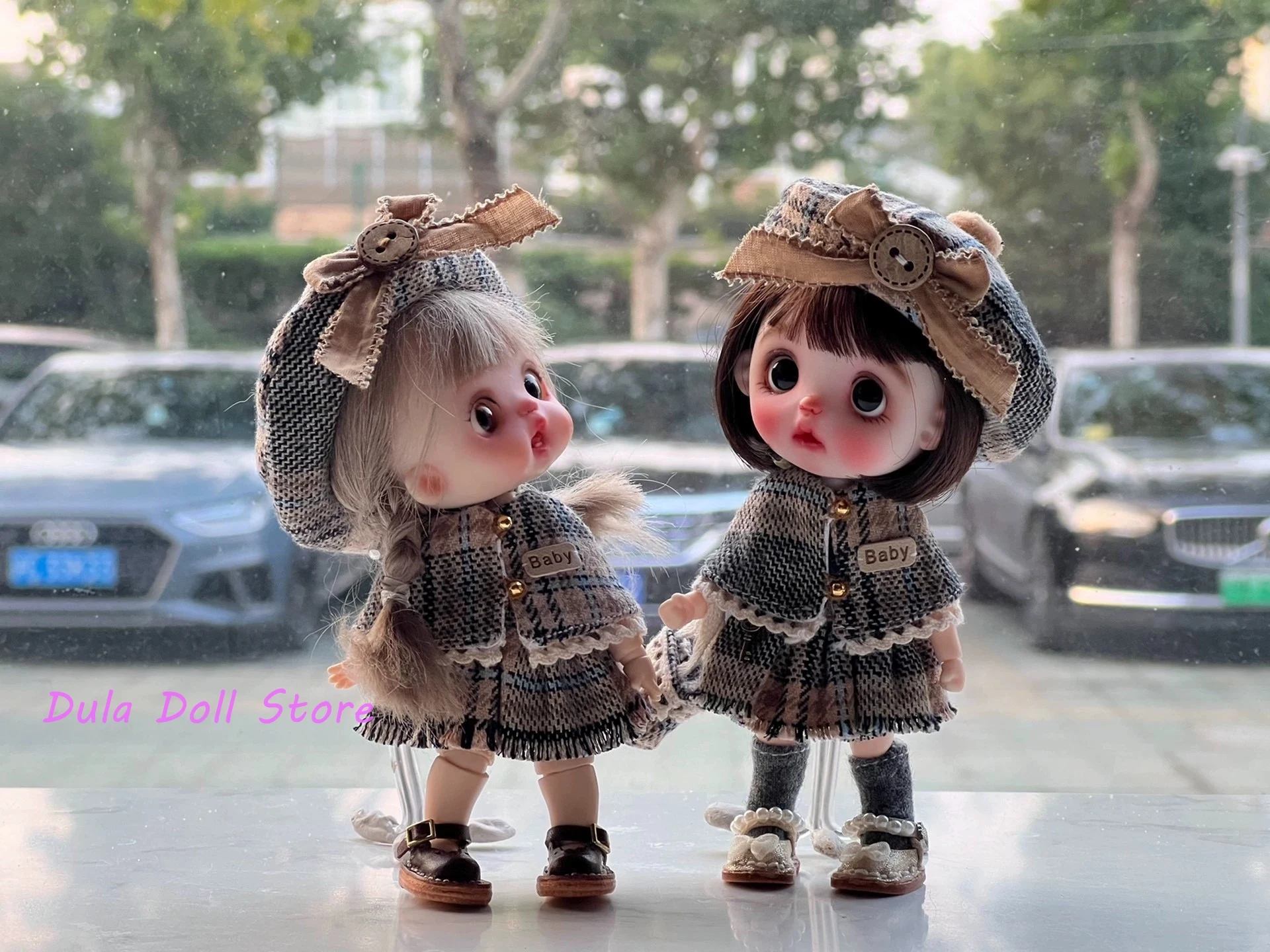 Dula 人形服ドレスミックスアンドマッチカラー起毛ドレスケープベレー帽セット Ob11 gsc 人形アクセサリー用