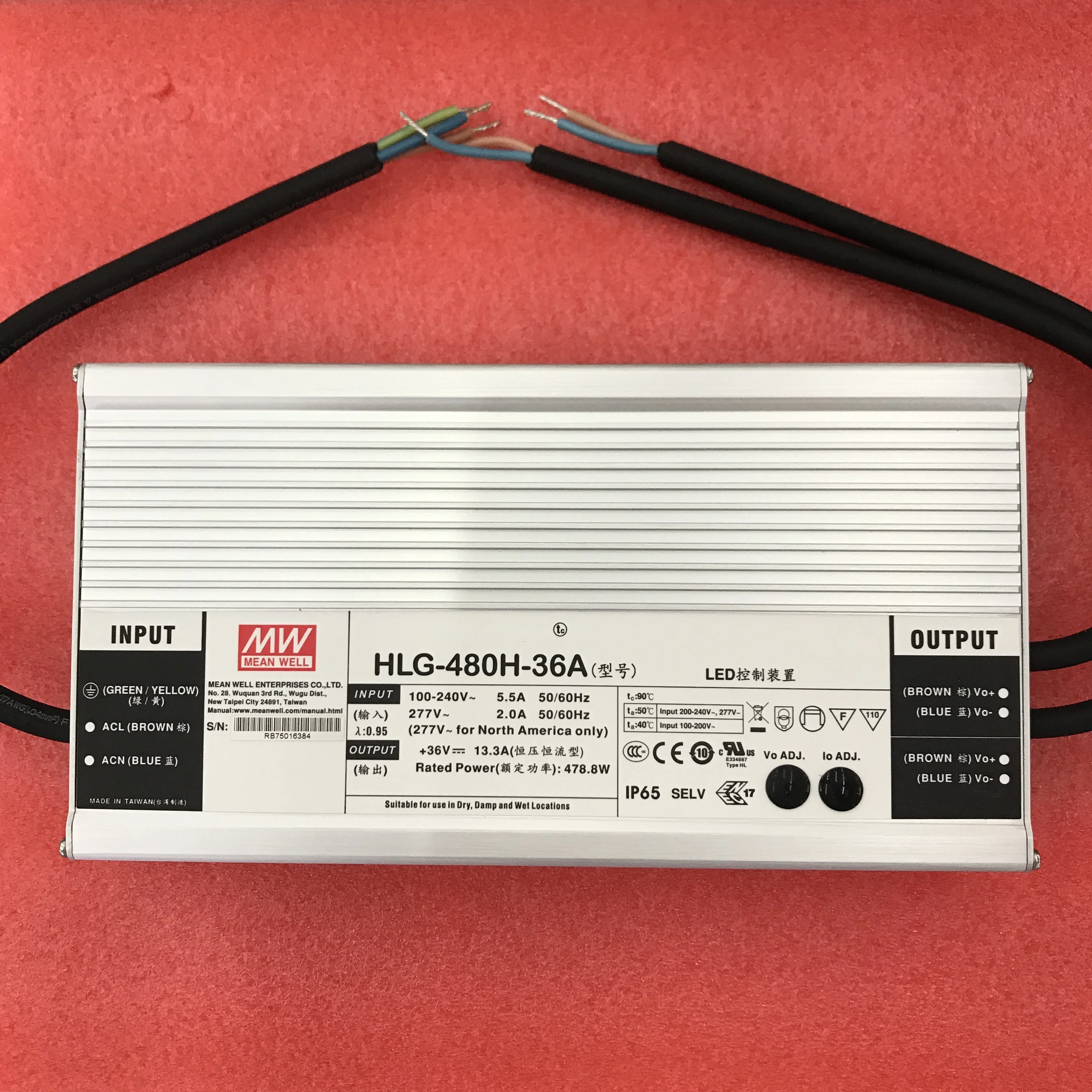 Taiwan Mingwei Waterproof Power Supply HLG-480H-36AB 480W 36V 13.3A Authorized Distribution New