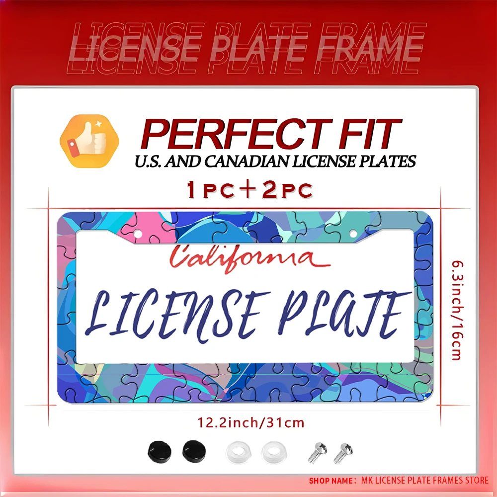 لغز - إطار لوحة ترخيص منقوش مع أضواء ملونة، يأتي مع مجموعة براغي، مثالية لتزيين السيارة وكهدية مقاس 12 × 6 بوصة #1