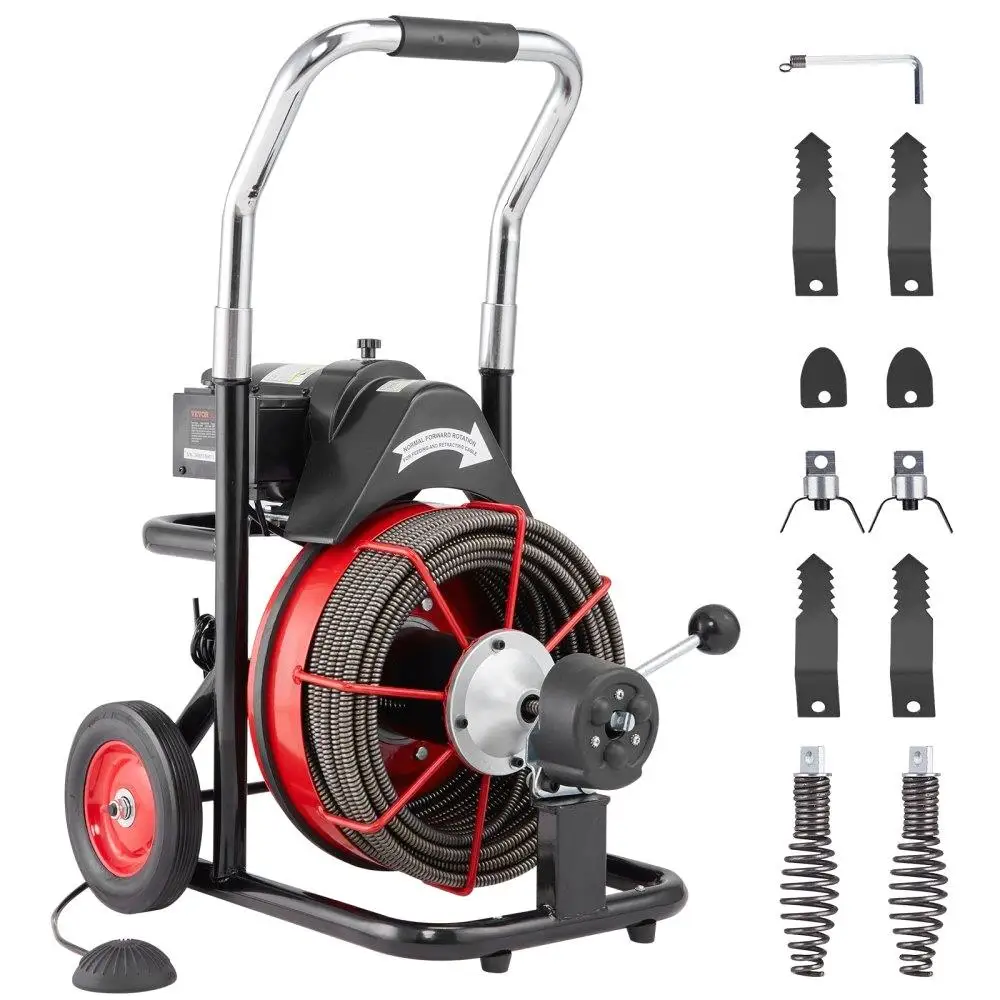 

Electric Drain Cleaner Machine 100FT x 1/2 Inch Auto Feed Drain Auger for Clog Removal Heavy Duty Plumbing Tool