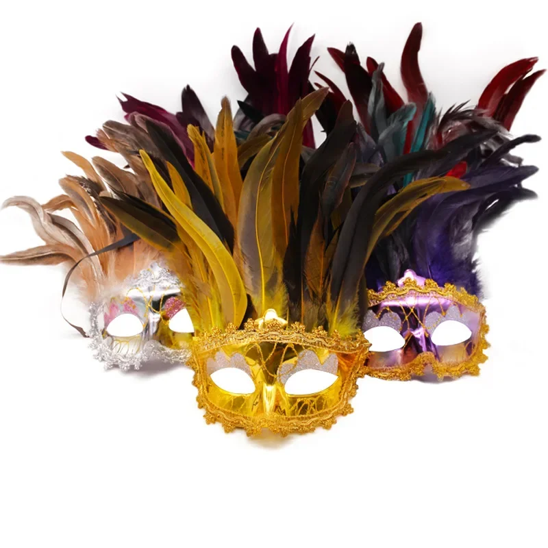 12pcs Women Girls Men Venice Feather Mask  Ball Performance Halloween Birthday Prom Party Favors Wedding Christmas Halloween