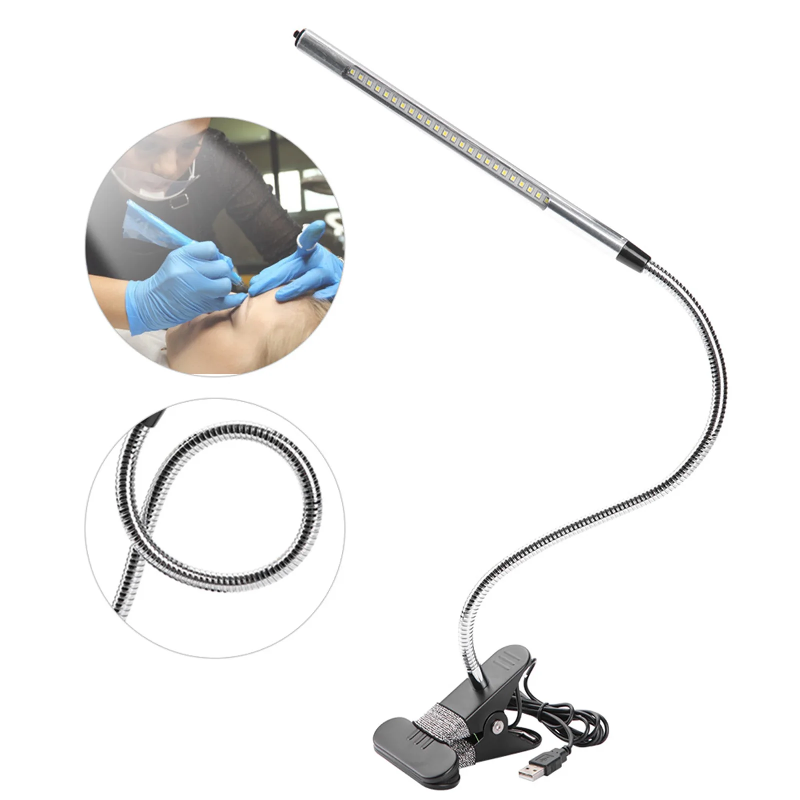 LED Light Portable USB LED Clip Table Lamp Adjustable Desk Light for Tattoo/Manicure makeup-Black Portable Clip Table Lamp
