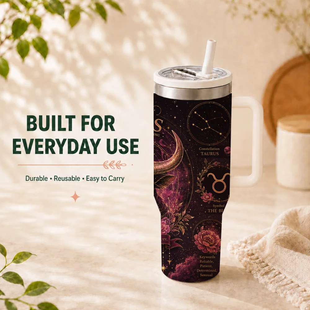 Zodiac Astrology Signs Vacuum Flasks 40oz Tumbler with Handle and Straw Stainless Steel Insulated Travel Coffee Mug Water Cup
