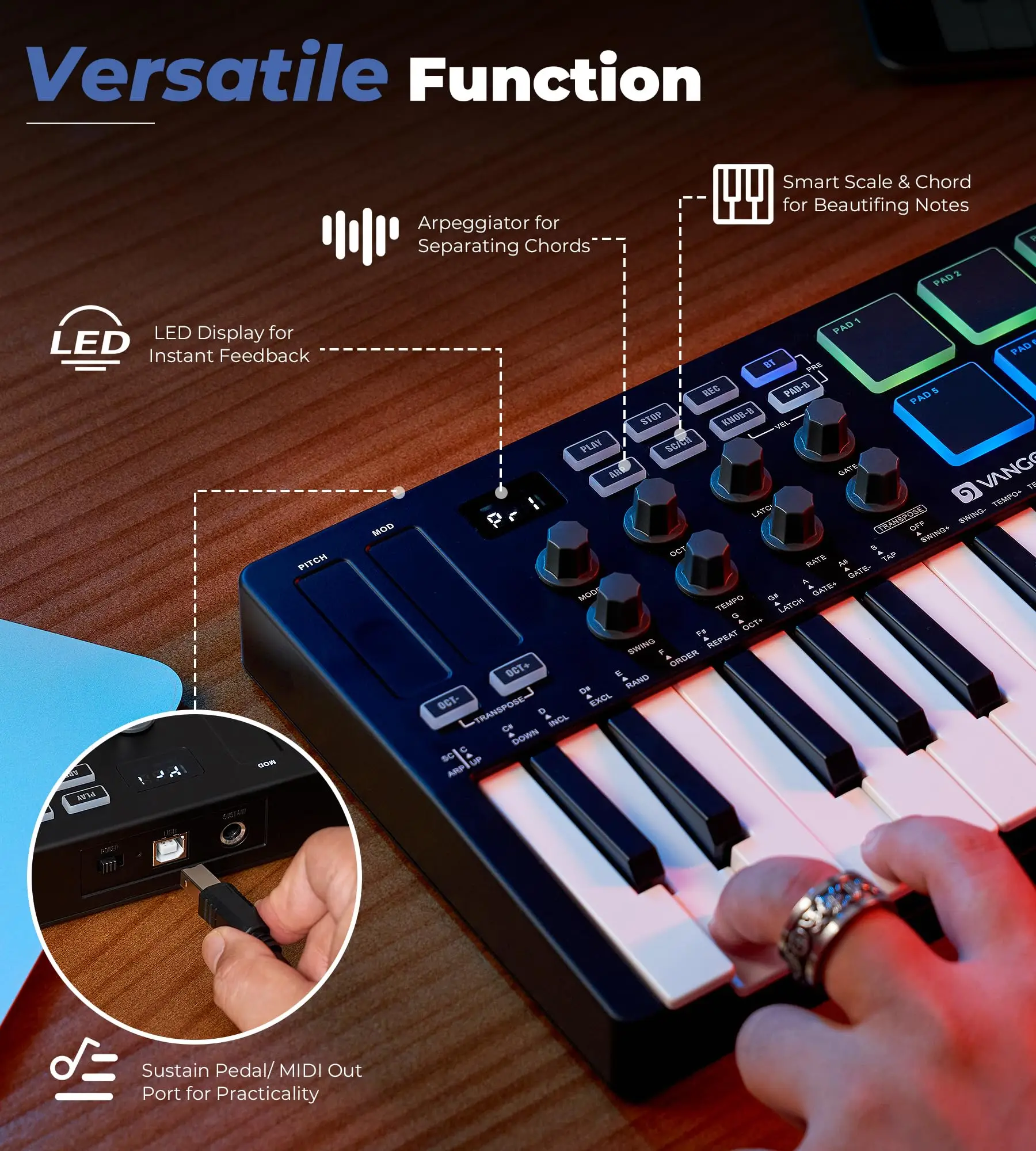 25-key MIDI Keyboard Professional Electronic Music MIDI Controller Smart Portable Arranger Pad Keyboard