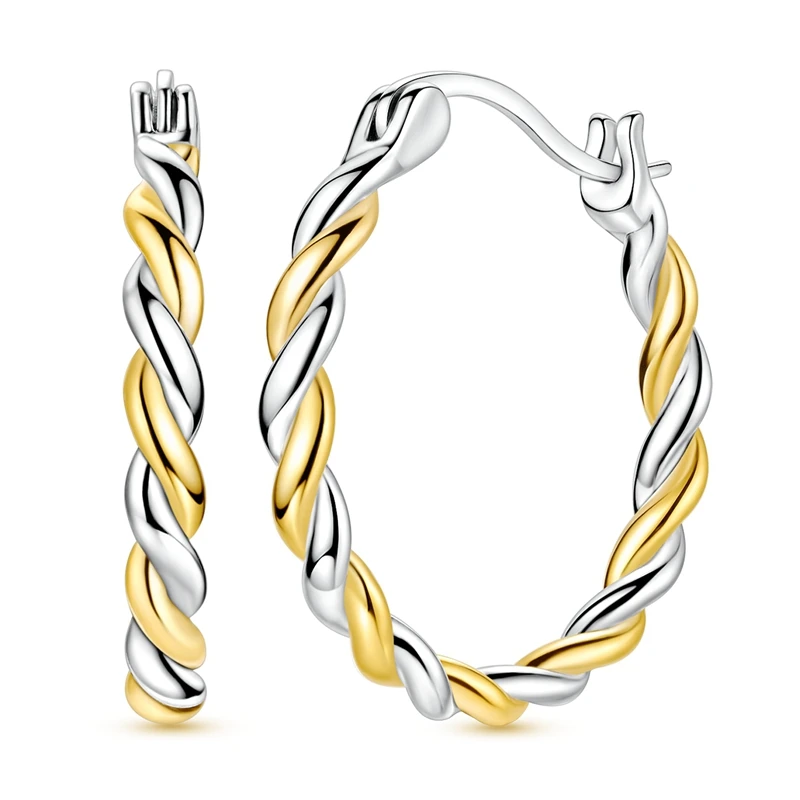Ohrringe aus 925er-Sterlingsilber für Damen, funkelnd, glänzend, zweifarbig, Creolen für Jahrestag, Hochzeit, Schmuck, Geschenke