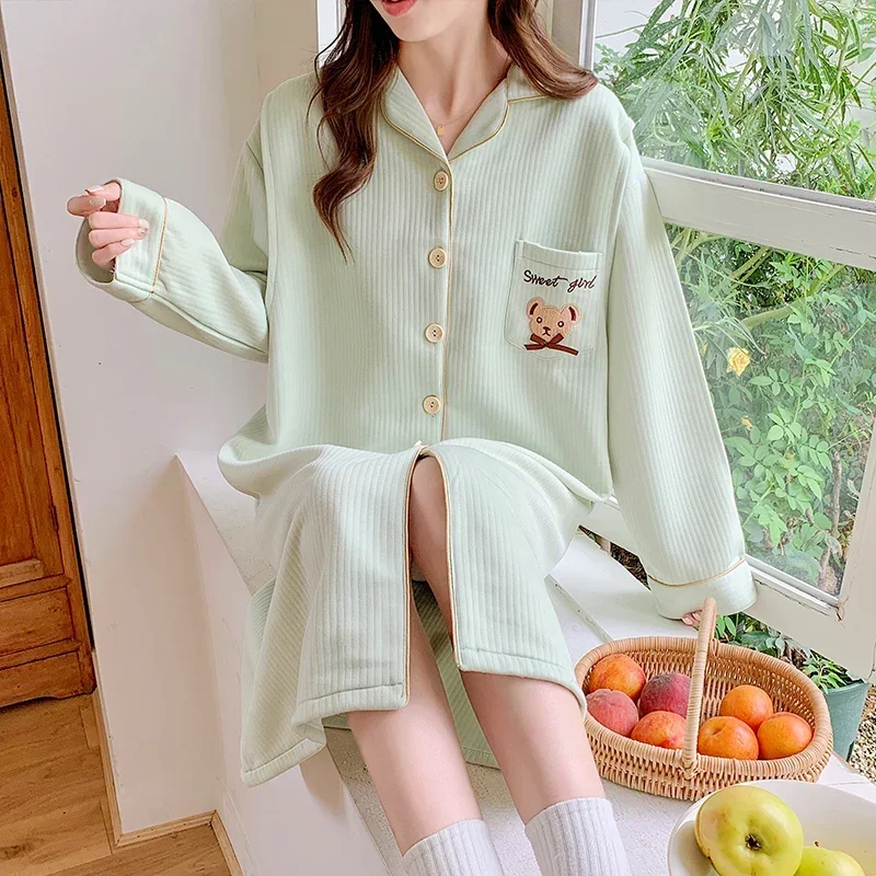 Autumn Winter Cotton padded Maternity Nursing Night Dress Loose Breastfeeding Sleepwear For Pregnant Women Pregnancy Home Wear