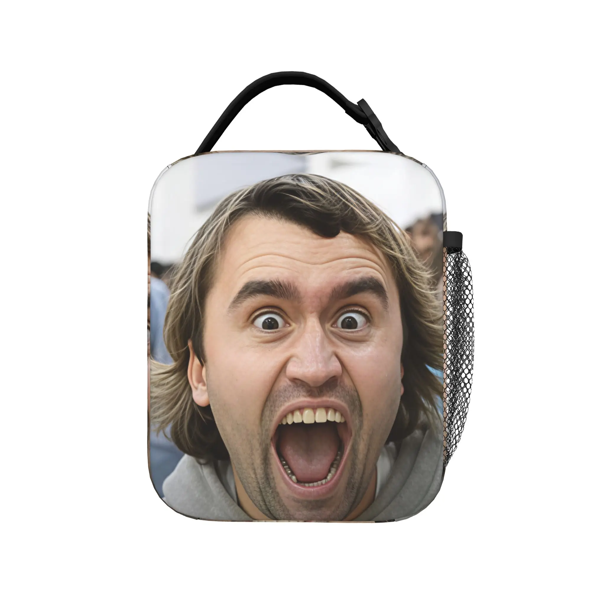 Charlie Kirk Loud Screaming Face Lunch Bag  Portable Zipper Lunch Box Men Office Print Cooler Bag Fun Waterproof Tote Food Bags