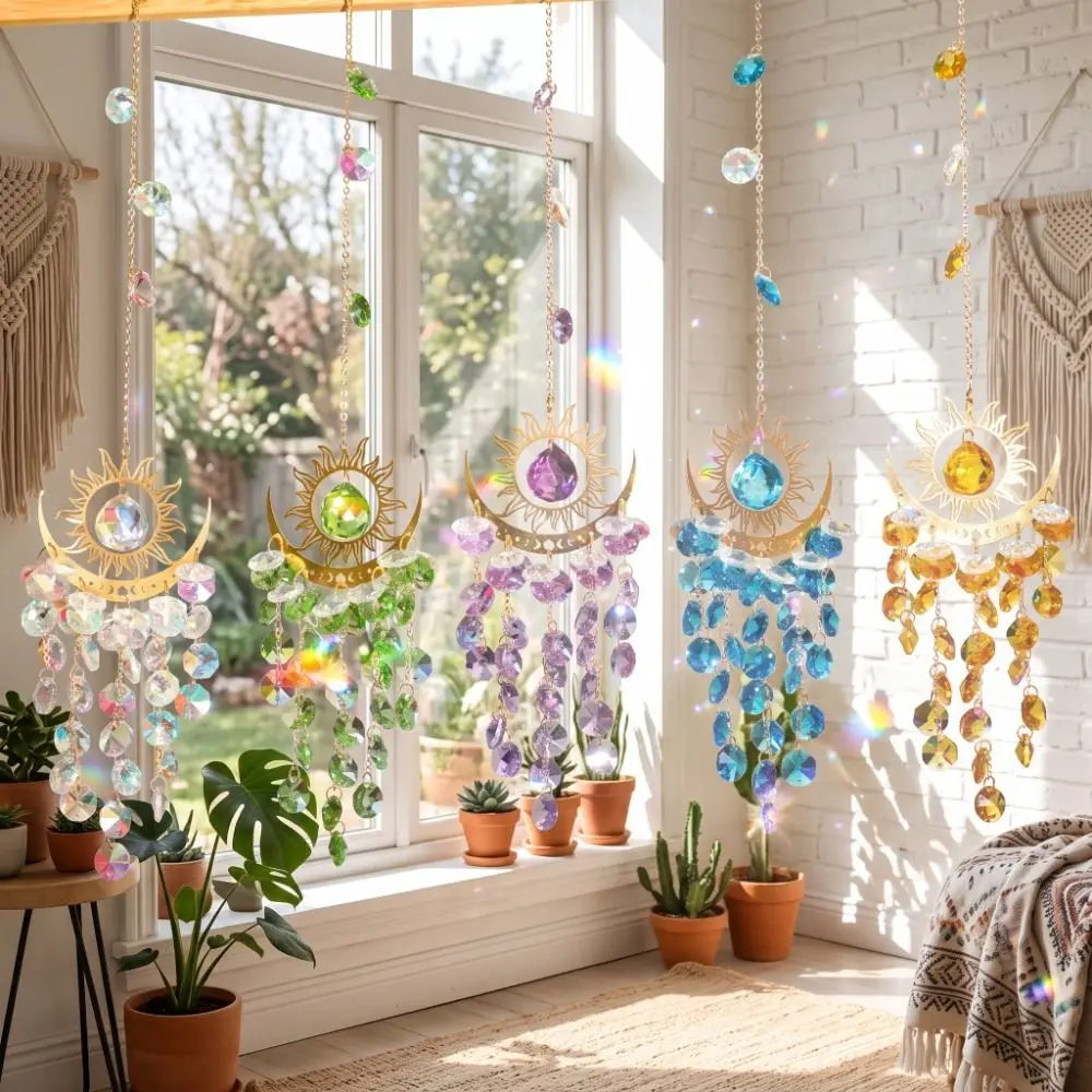 Dream Catcher Diamond Prisms Sun Catcher Moon Eye AB Colourful Wind Chime Hanging Light and Shadow Crystal Catcher Outdoor