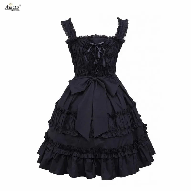 Ainclu Cemavin Womens Cotton Black Lace Ruffles Classic Gothic 