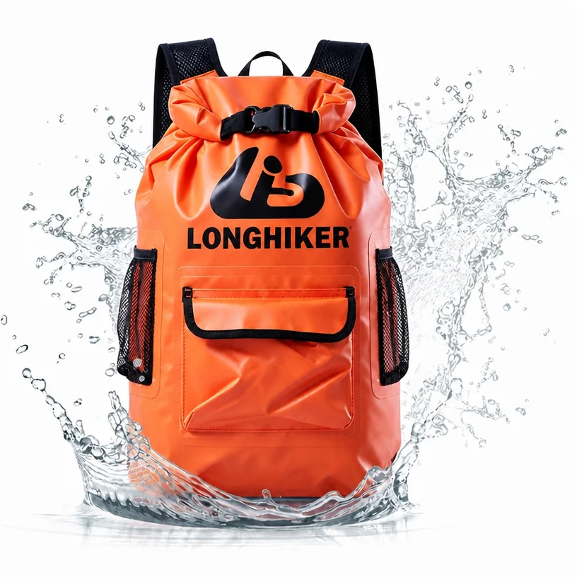 Outdoor Waterproof Dry Bag Backpack PVC 20L Orange Yellow Grey, Swimming Snorkeling Kayaking Beach Floating River Fishing Diving