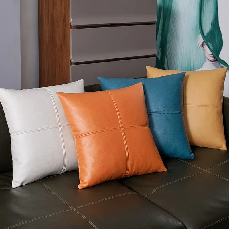 

Modern Leatherette Technology Fabric Sofa Pillow Cover Simple American Style Living Room Cushion Car Use Waist Pillow