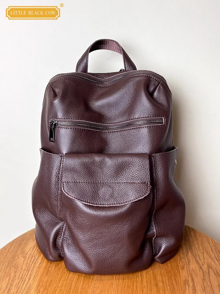 Large Capacity Genuine Leather Backpack Women Real Cowhide Travel Bag Laptop Packing Satchel Teenager Girls School Shoulder Bags
