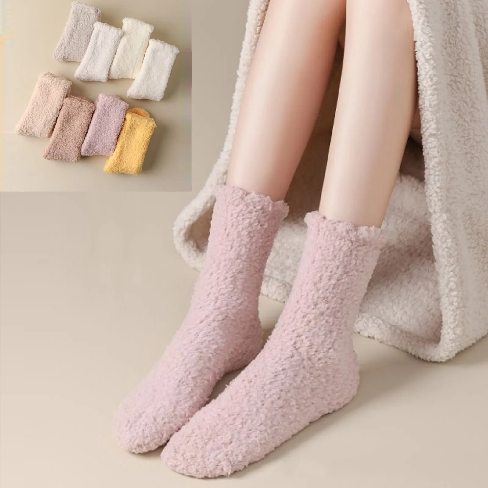 

Women'S Non-Shedding Coral Fleece Socks Warm Floor Socks Plus Velvet Thick Plush Sleeping Socks Solid Color Warm носки женские