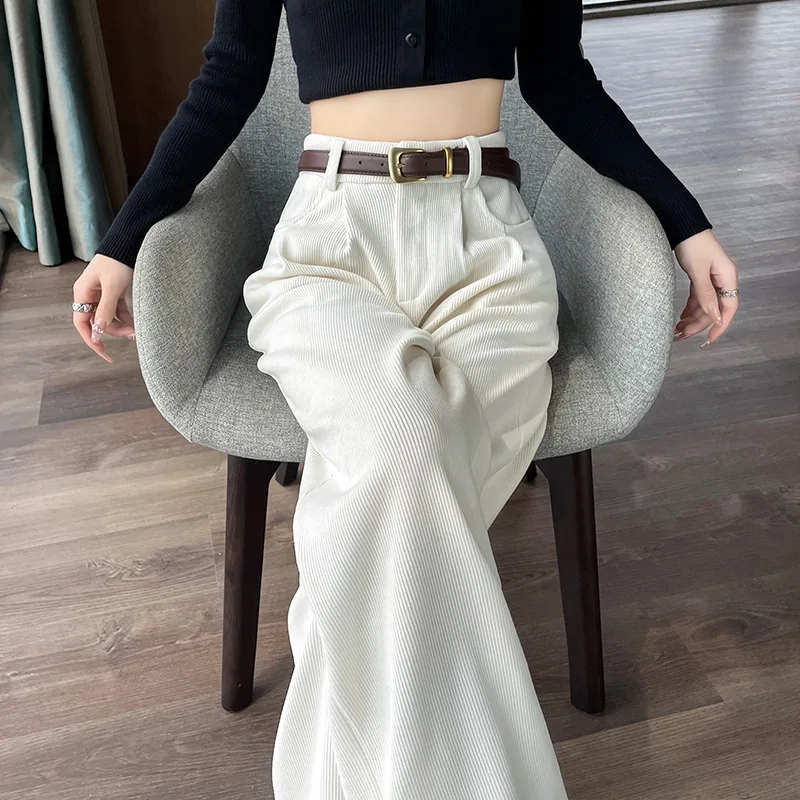 Winter Women Padded Thickened Corduroy Warm Pants Fashion Casual High-waisted Baggy Wide-legged Trousers Solid Color Sweatpants