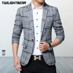 Men's Blazers Spring Autumn Outerwear Classic British Plaid Suit Jacket Men Clothing Slim Business Casual Blazer Coat 5XL A5F603