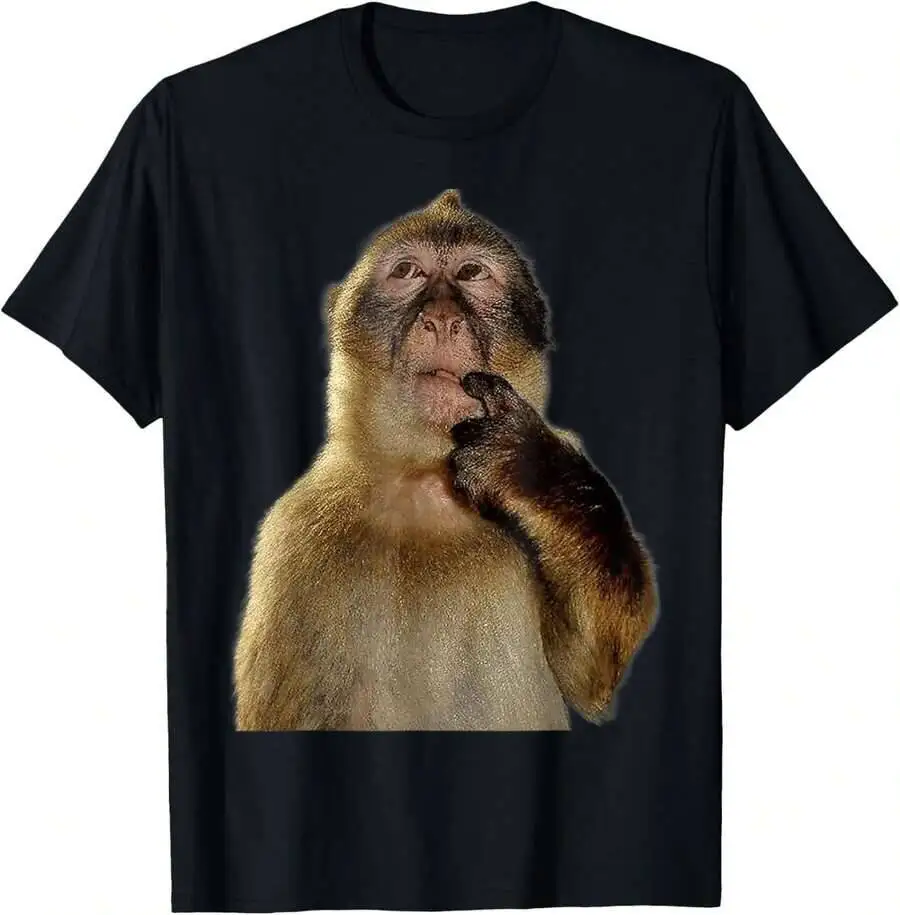 Thinking Monkey Funny Meme Cute T-Shirt 100% Cotton Trendy Y2K Short-Sleeve Tee – Soft, Quick-Drying, & Moisture-Wicking; Ideal