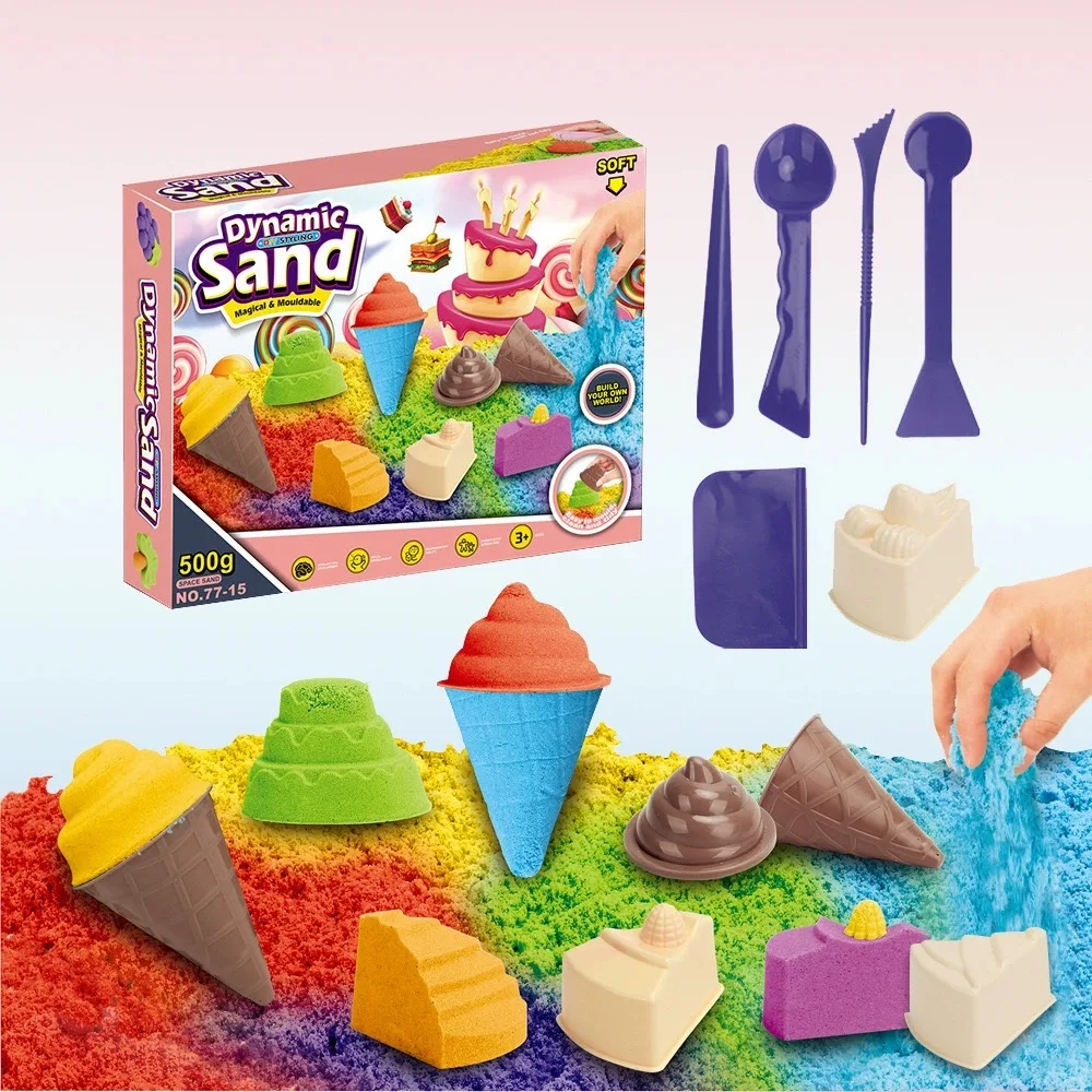 Dynamic Space Sand Toy Set for Kids - Complete Magic Sandbox with Cute Fruit & Ice Cream Molds