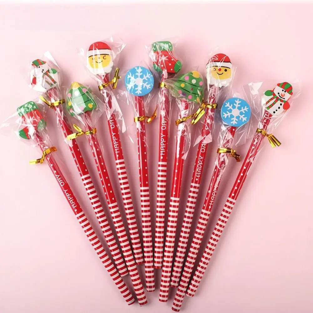 10pcs HB Christmas Pencils Random Pattern Eraser Tip Pencils With Eraser Cartoon Animals Holiday Pencil Set Writing & Drawing